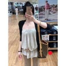 批发【沙面平纹麻+人棉】褶皱<b class='q'>缎面</b>吊带开衫两件套夏季早春漂亮套装潮