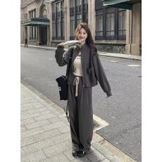 批发2026新款春秋季运动卫衣两件套女<b class='q'>外套</b>直筒长裤立领休闲套装中老年
