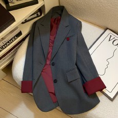 批发灰色韩版宽松休闲<b class='q'>西装外套</b>女春秋季新款时尚设计感显瘦小西服洋气