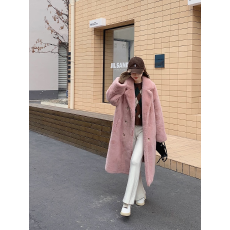 批发原版加厚夹棉+双层内里 宽松加厚加棉保暖西服领毛毛外套大衣女
