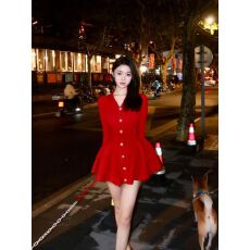 批发2025新年红色小香风洋气蓬蓬<b class='q'>连衣裙</b>女装秋冬新款纯欲性感<b class='q'>花苞</b>裙子