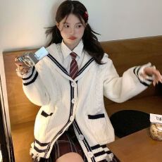 批发东京岁时记jk<b class='q'>制服</b>毛衣学院风白色<b class='q'>海军</b>领毛衣秋季新款针织开衫外套