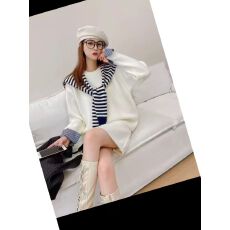 批发2025秋冬新款复古慵懒风针织<b class='q'>条纹</b>披肩圆领毛衣高腰<b class='q'>半身裙</b>三件套女