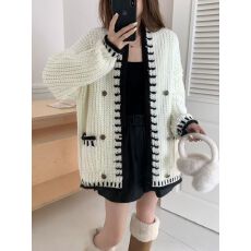 批发<b class='q'>欧洲站</b>2025秋冬<b class='q'>新款</b>时尚百搭宽松显瘦撞色毛衣开衫针织外套女