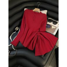 批发韩系2025新年战袍本命年订婚回门礼服新中式旗袍针织连衣裙长裙子