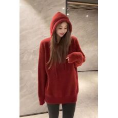 批发韩版秋冬新款加厚连帽针织套头毛衣女宽松慵懒风<b class='q'>中长款</b>百搭上衣潮