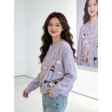 批发趣味提花图案<b class='q'>毛衣</b>针织开衫女冬季<b class='q'>新款</b>独特超好看外套