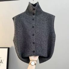 批发2025新款韩版简约半高领宽松慵懒风毛衣背心马甲今年流行上衣加厚