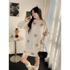 批发韩系重工立体花朵高级感软糯针织衫毛衣+半身裙套装