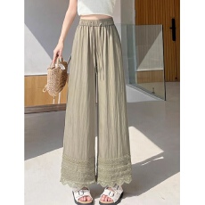 批发 2026年新款夏季薄款高腰花边阔腿裤女宽松显瘦直筒休闲蕾丝休闲