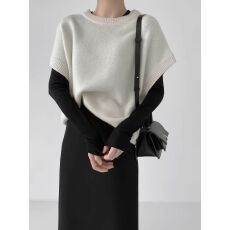 批发极简风慵懒休闲背心针织马甲女秋季新款宽松落肩显瘦毛衣背心马夹