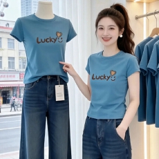 批发 高质量40支1X1纯棉210克+后包领  2026新款正肩圆领印花上衣