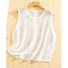 批发镂空菱格针织马甲小背心女夏外搭宽松大码短款叠穿罩衫薄无袖坎肩