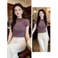 批发韩系气质针织短袖小衫女2026春夏季新款<b class='q'>显瘦</b>百搭外穿内搭舒适上衣