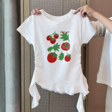 批发原版做法纯棉220克40支奥代尔食毛+手感修身收腰褶皱<b class='q'>不规则</b>t恤女