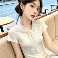 批发法式甜美风<b class='q'>蕾丝</b><b class='q'>披肩</b>上衣女夏季设计感小众正肩短袖t恤
