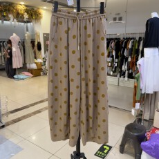批发大码简约风波点阔腿裤女<b class='q'>夏</b>宽松时尚休闲松紧腰系绳女九分裤