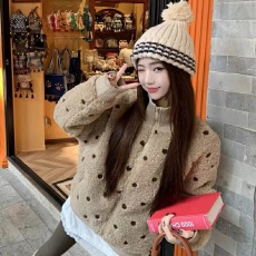 批发预售 韩系慵懒风波点羊羔毛外套女<b class='q'>秋</b>冬甜美温柔加厚保暖毛绒上衣