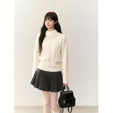 批发白色<b class='q'>不规则</b>半高领套头针织毛衣女秋冬冬季加厚内搭打底衫收腰上衣