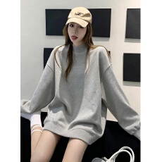 批发【广州面料】360克加厚卫衣<b class='q'>女</b>宽松休闲中长款套头半高领上衣