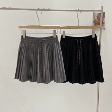 批发韩系抽绳松紧腰灰色西装半身裙女春夏新款复古防走光a字百褶<b class='q'>短裙</b>