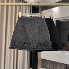 批发韩系显瘦波点气质木耳边<b class='q'>短裙</b>A字裙半身裙女<b class='q'>高腰</b>双层花边包臀裙