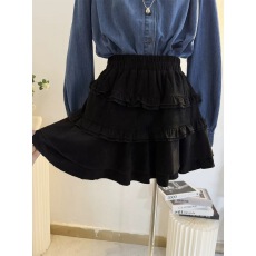 批发芭蕾风麂皮绒蛋糕半身裙女韩系<b class='q'>秋</b>冬高腰a字蓬蓬裙甜美木耳边短裙