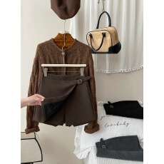 批发韩系侧开叉假两件毛呢料<b class='q'>西装</b>短裤裙女秋冬防走光洋气a字半身裙子