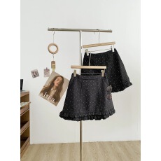 批发复古田园风百搭松紧腰毛呢半身裙秋冬新款时尚<b class='q'>碎花</b>A字荷叶边<b class='q'>短裙</b>