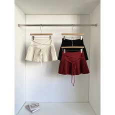 批发时尚减龄通勤高腰百褶裙女秋<b class='q'>冬</b>新款ins绑带波点A字短裙显瘦半身裙