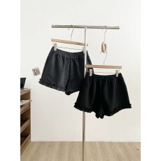 批发灰色毛呢木耳边高腰百搭休闲裤女秋冬新款韩版通勤时尚阔腿短靴裤