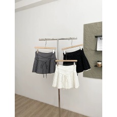 批发韩系甜美减龄波点百褶裙女春<b class='q'>夏</b>季新款高腰绑带辣妹防走光半身短裙