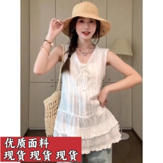 批发开<b class='q'>春</b>韩系穿搭一整套白色蕾丝无袖连衣子女2025新款miu系蛋糕短裙