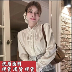 批发HuiHui<b class='q'>韩国</b>东大门法式拼接蕾丝衬衫设计感气质衬衣小众P17
