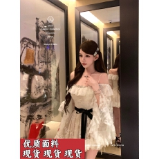 批发Catyears猫年 缪斯贵女~立体提花蕾丝荷叶边沙漏腰连衣裙配花苞裤