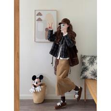 批发2025冬季新款韩系气质显瘦保暖菱格棉上衣文艺咖色半身裙两件套装