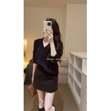 批发2025秋季新款麻花<b class='q'>针织</b>衫女韩系慵懒风宽松显瘦毛衣百搭半裙<b class='q'>套装</b>