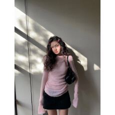 批发美式辣妹粉色圆领针织<b class='q'>打底</b>衫女2025新穿搭修身毛衣气质长袖上衣潮