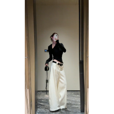 批发不规则斜领辣妹修身短款T恤女秋冬<b class='q'>时尚</b>套装宽松直筒裤长裤两件套