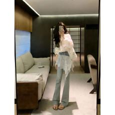 批发简约<b class='q'>气质</b>显瘦洋气休闲百搭性感辣妹外穿长袖设计上衣宽松长<b class='q'>裤</b>套<b class='q'>装</b>