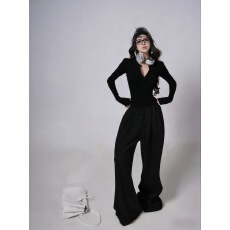 批发时尚<b class='q'>套装</b>修身性感简约显瘦气质长袖T恤女冬季高腰法式休闲阔腿裤