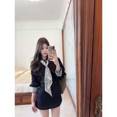 批发韩系水洗<b class='q'>牛仔</b>连衣裙短裙女早春新款气质收腰复古长袖<b class='q'>衬衫</b>裙配丝巾