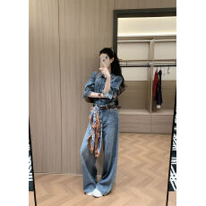 批发港风复古时尚<b class='q'>牛仔</b>套装2026春季新款复古水洗<b class='q'>衬衫</b>高腰<b class='q'>牛仔</b>裤两件套