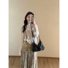 批发2026早春新款韩系慵懒风软糯烫钻长袖T恤防晒罩衫上衣格子半身裙