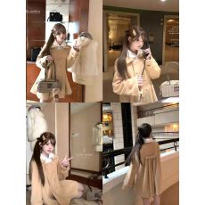 批发迟伞伞25/fw 半颗橡果 卡其/藏青色双排扣翻领羊毛呢大衣