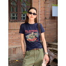 批发PH 夏季潮流小众<b class='q'>街头</b>美式复古印花时尚休闲修身圆领短袖