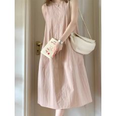 批发粉色简约<b class='q'>宽松</b>无袖连衣裙女夏季法式度假风中长款背心裙