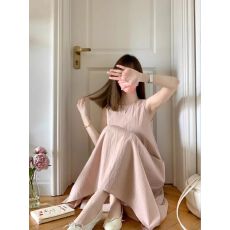 批发优质质量  粉色简约宽松无袖连衣裙女夏季法式度假风<b class='q'>中长款</b>背心裙