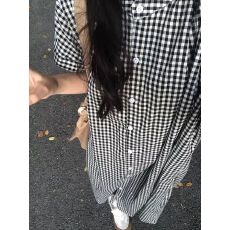 批发日系复古格纹连衣裙女夏季新款小众圆领<b class='q'>宽松</b>衬衫长裙