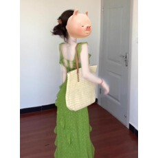批发优质质量！夏日绝美荷叶边绿色碎花吊带连衣裙女海边度假收腰长裙